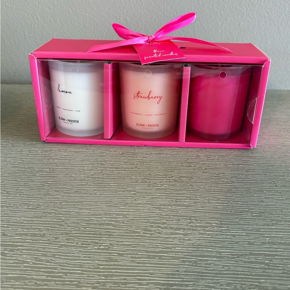 Pink Scented Candle Gift Set - Lemon & Strawberry